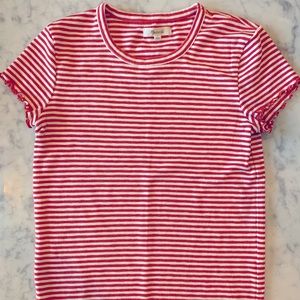Madewell Red and White Striped Ruffle T-Shirt